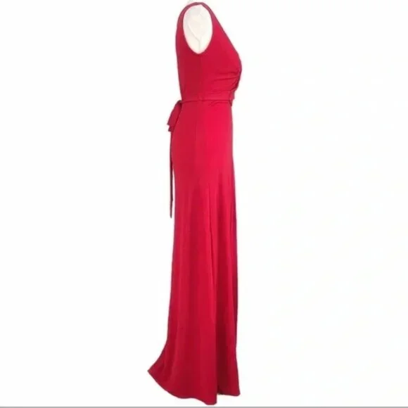 BCBGMAXAZRIA RED LONG EVENING DRAPED BELTED SLEEVELESS FLOWY DRESS - XXS - Picture 2 of 7